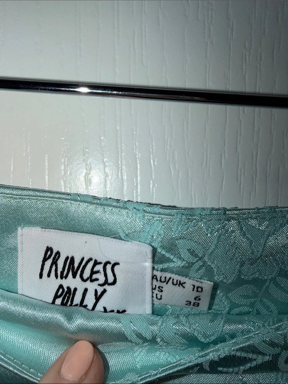 Princess Polly aqua blue satin mini skirt floral jacquard design size 6 NWOT